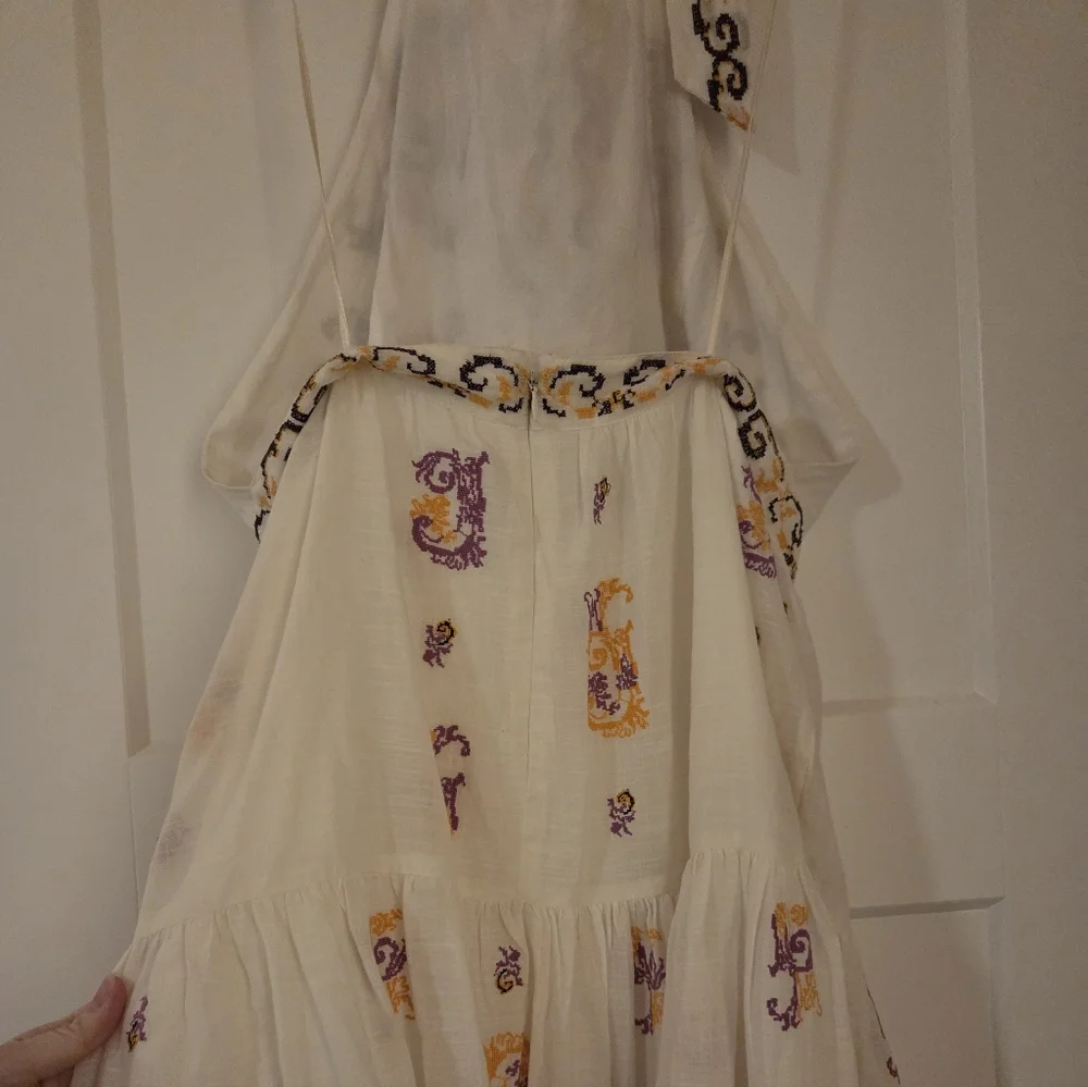 NWT Anthropologie Embroidered Halter Maxi Dress Size 12 In Ivory - Picture 9 of 14